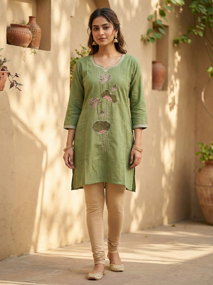 VATICAN SILK LIGHT GREEN SHORT KURTI WITH EMBROIDERY