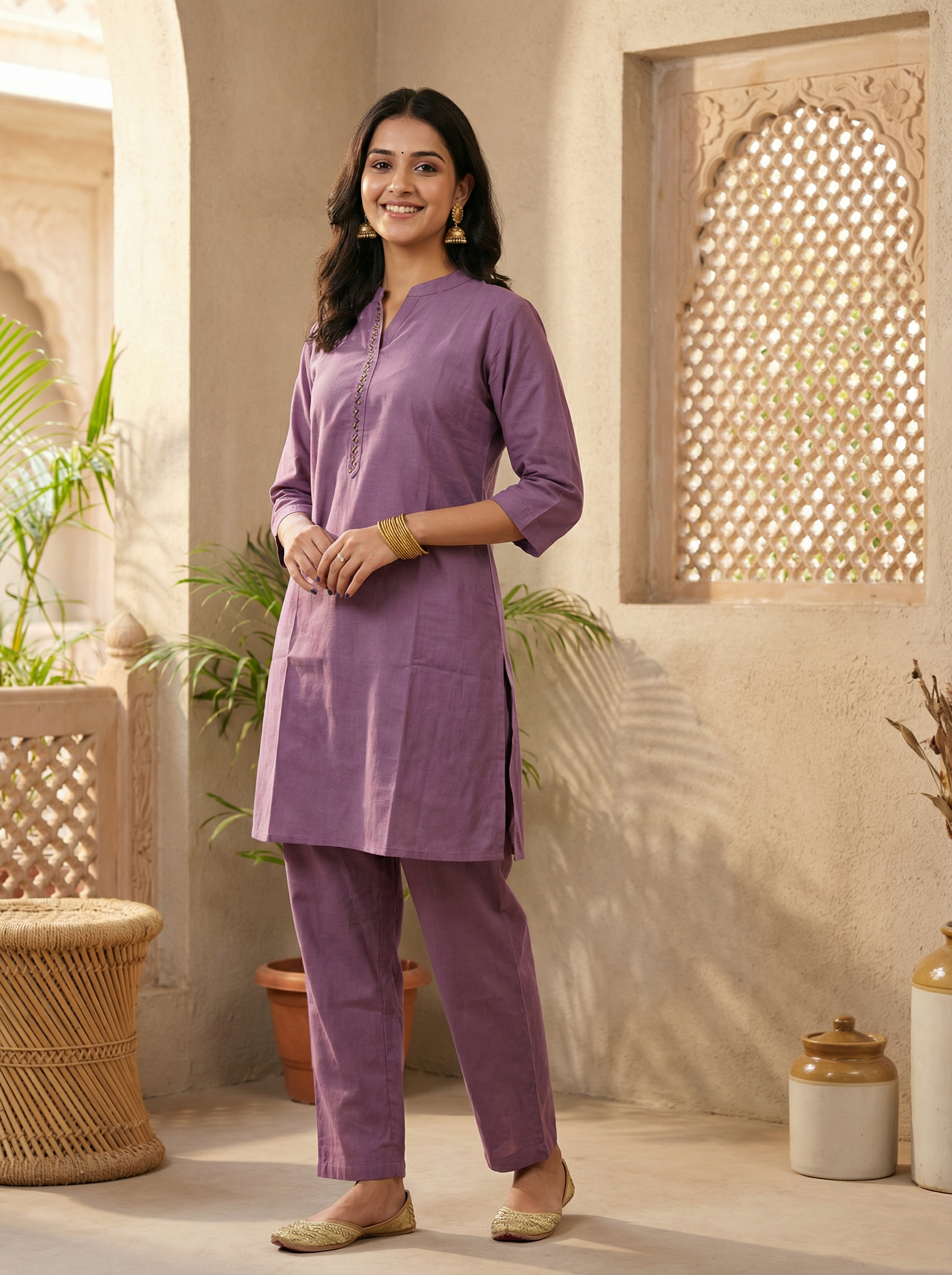 ORIGINAL COTTON CORD SET WITH HAND WORK NECK DESIGN