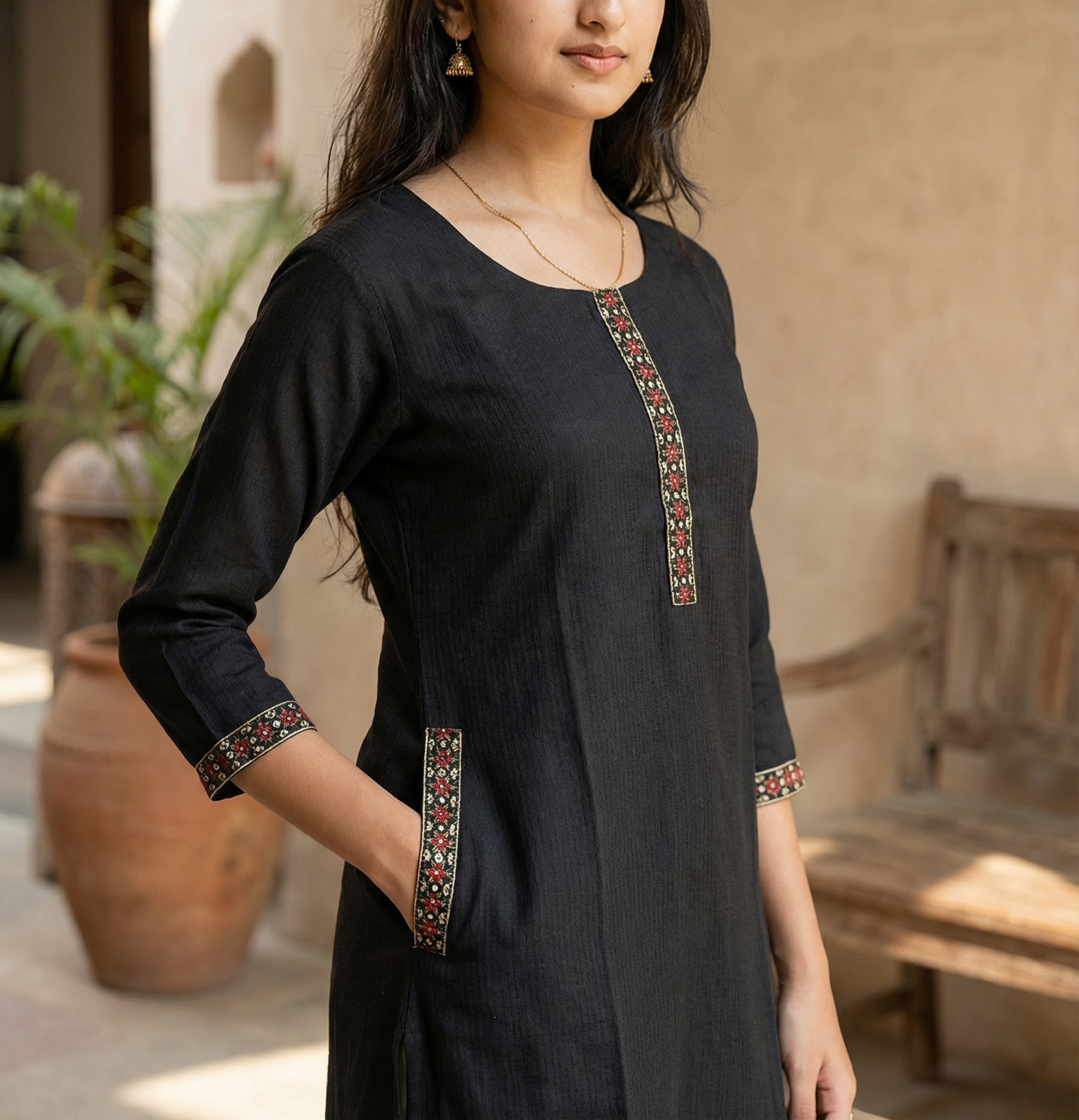 BERLIN SILK NECK AND POCKET EMBROIDERY STYLE KURTI