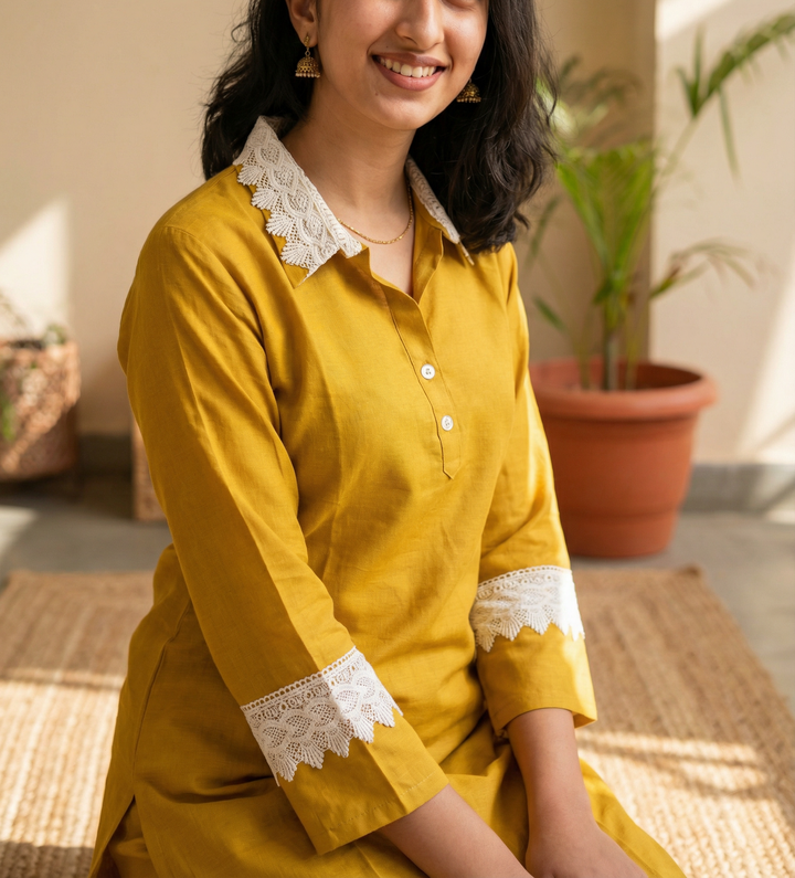 ORIGINAL COTTON CORD SET WITH  BEAUTIFUL COLLAR AND PLAZO DESIGN