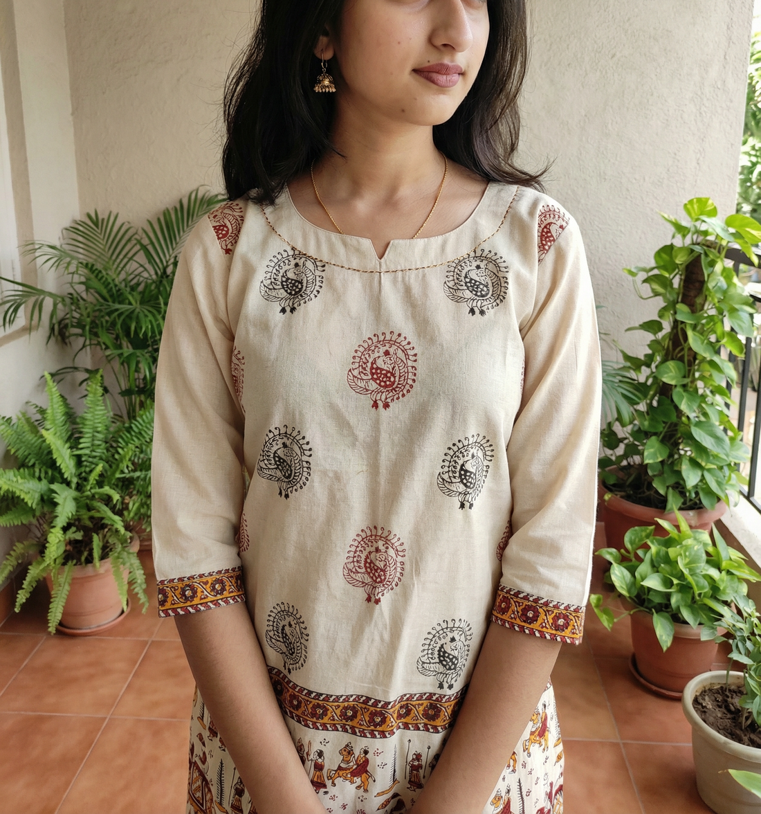 BEAUTIFUL KHADI COTTON CORD SET WITH HAND PAINTING DESIGN