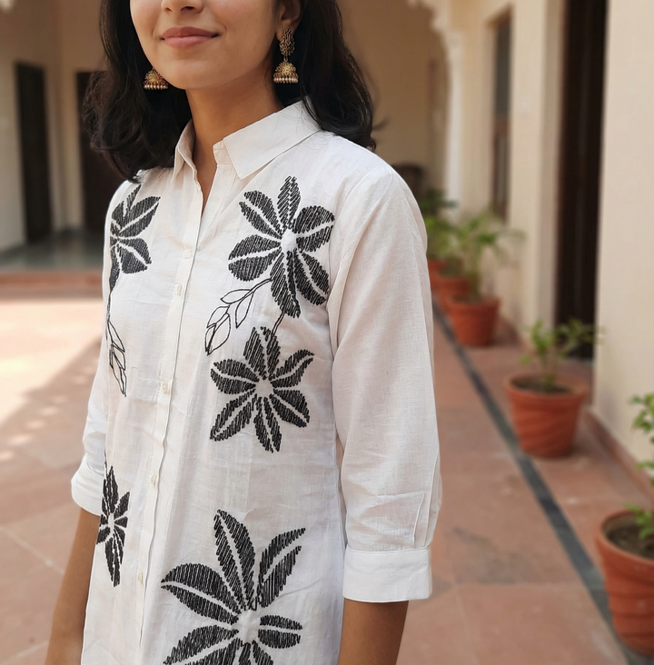 VATICAN SILK WHITE CORD SET WITH FLOWER EMBROIDERY